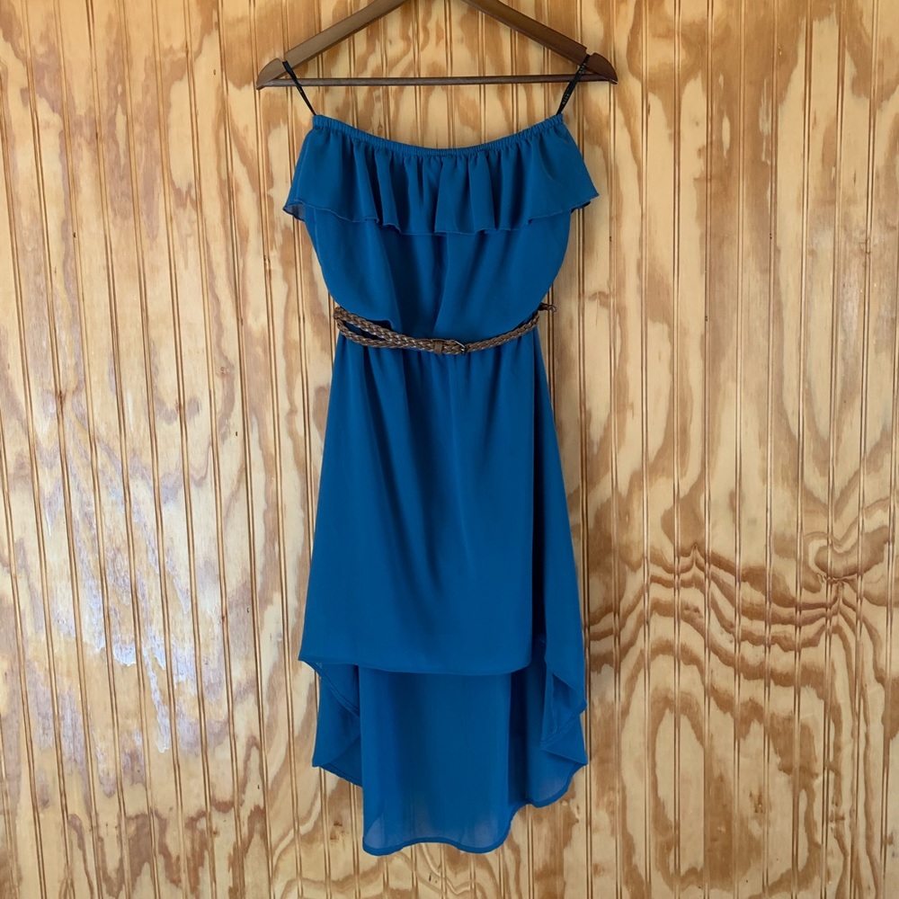 Teal Strapless High Low Dress